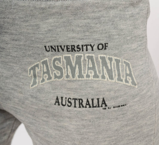 Champion Grey Sweat Shorts University Tasmania Cut Off Raw Hem Elastic Waist Athletic Cotton Ash Lounge Collegiate Preppy Casual Vintage Bottoms Small S