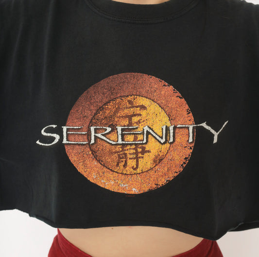 Serenity Firefly Crop Top Black Tee Sci Fi Movie Cotton Boxy Cropped Shirt 2000s Orange Gold Fandom Short Sleeve Vintage Medium M