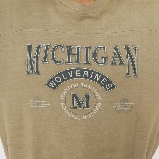 Michigan Wolverines Sweatshirt 90s College University Athletic Crewneck Beige Tan Sand Faded Graphic Cotton Vintage Pullover Extra Large XL