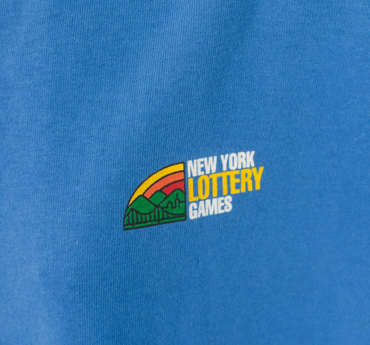 New York Lottery Games 90s Ringer Tee Blue Yellow Cotton Color Block Short Sleeve Streetwear Boxy Fit Unisex Vintage Shirt Extra Large XL