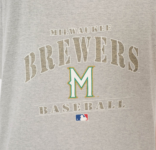 Y2K Champion Brewers Tee Milwaukee Baseball MLB Grey Cotton Short Sleeve Sports Athletic Streetwear Collegiate Unisex Vintage Extra Large XL