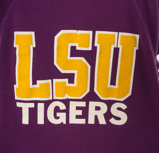 LSU Tigers Sweatshirt 80s Purple Gold Collegiate Pullover Raglan Sleeve Plum Violet University Football Vintage Sweater Sports Large L