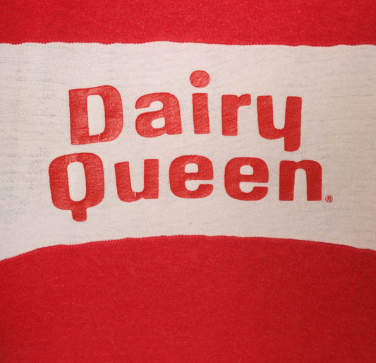 Dairy Queen Sweatshirt 90s Color Block Red White Stripe Branded Fast Food Logo Pullover Cotton Vintage Collegiate Sporty Sweater Medium M