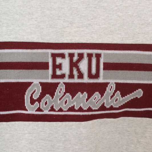 90s EKU Colonels Sweatshirt Grey Maroon Striped Knit Band Varsity Collegiate Cotton University Kentucky Ash Heather Sporty Extra Large XL
