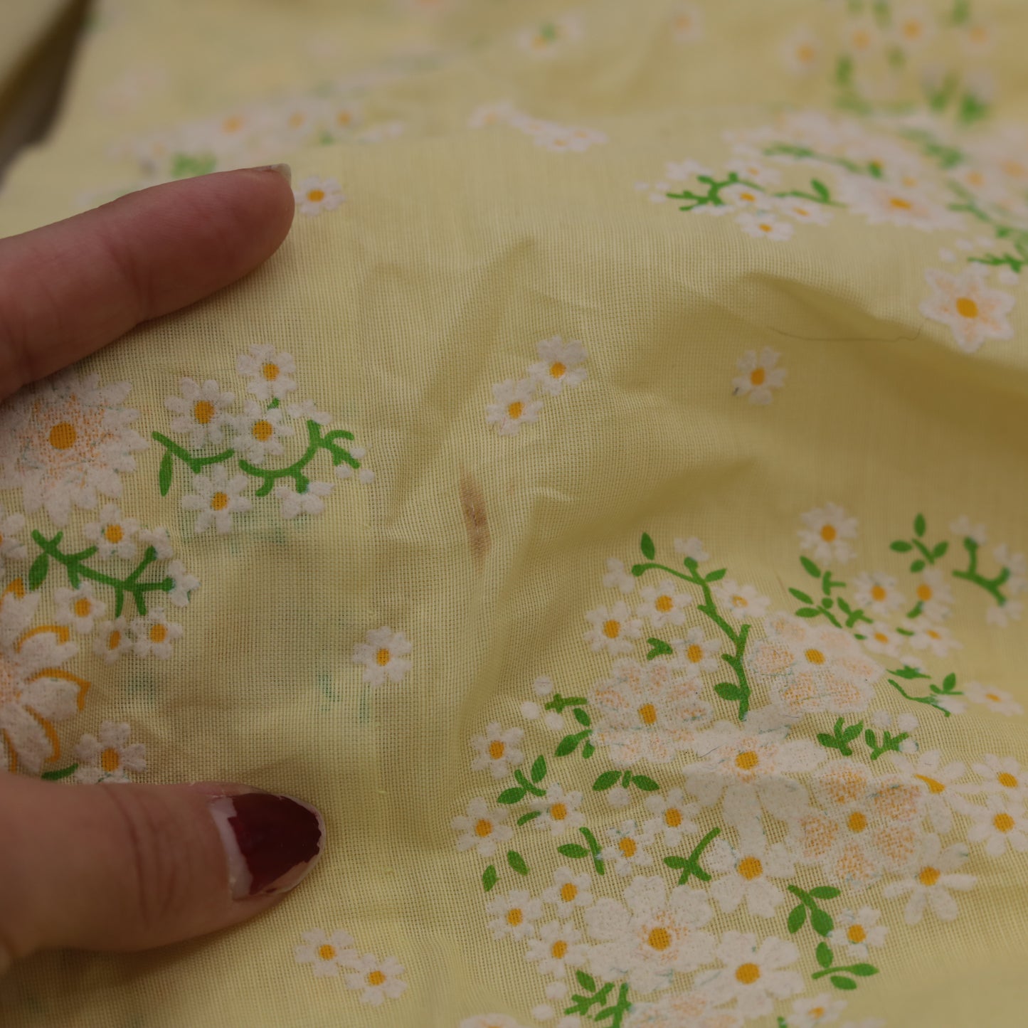 1970s Yellow Floral Prairie Dress with Lace Trim S