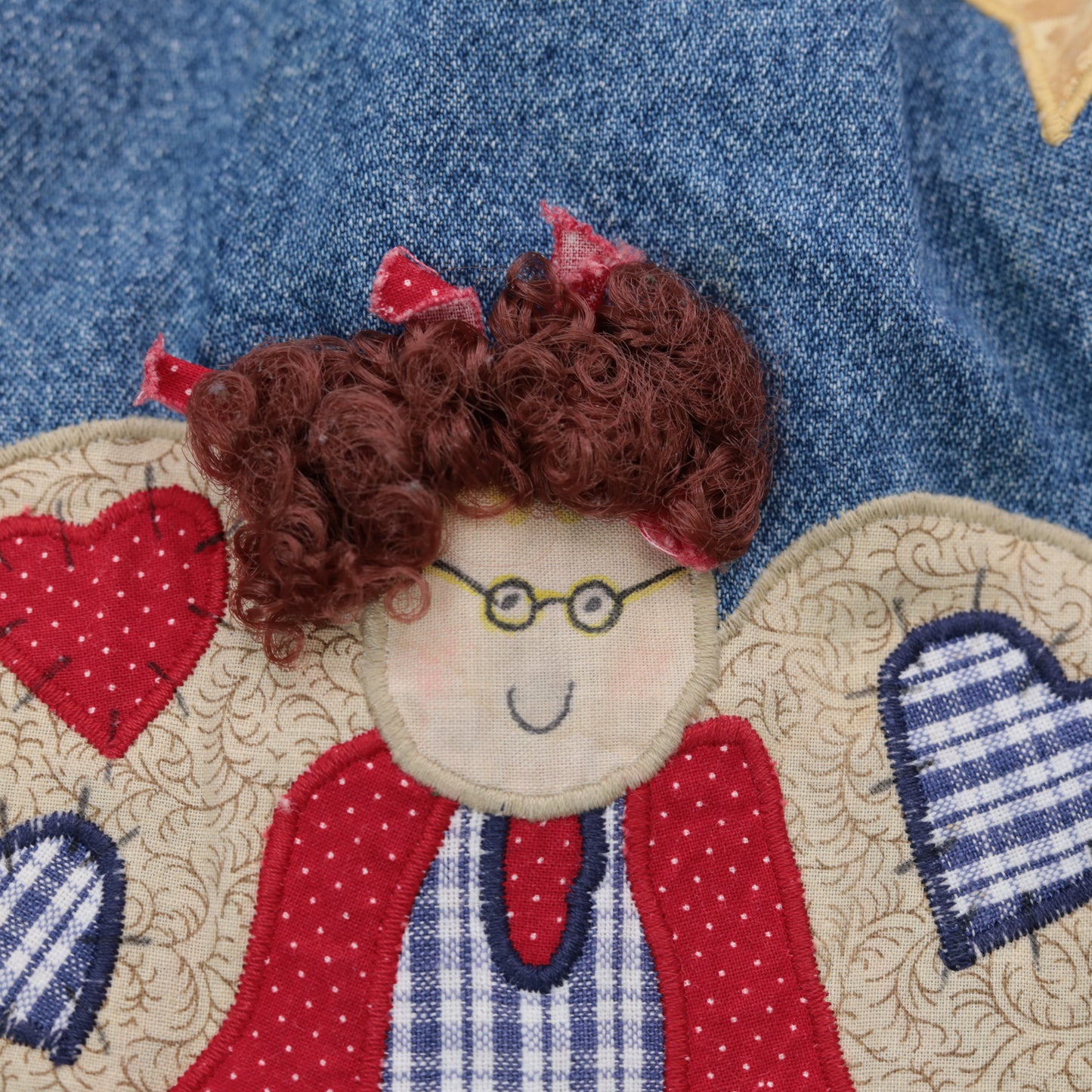 Vintage 90s Denim Teacher Dress with Angel Applique