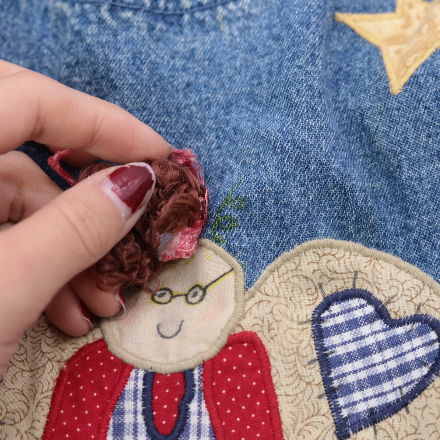 Vintage 90s Denim Teacher Dress with Angel Applique