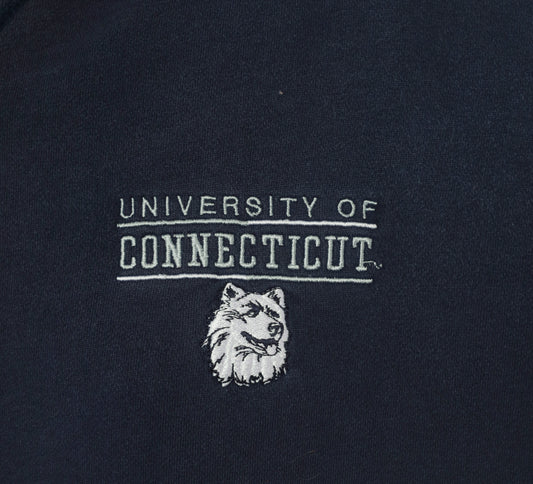 UConn Sweatshirt 90s Navy Blue Crewneck University of Connecticut Husky Embroidered Pullover Gear for Sport Collegiate Preppy Long Sleeve Boxy Unisex Top Large L
