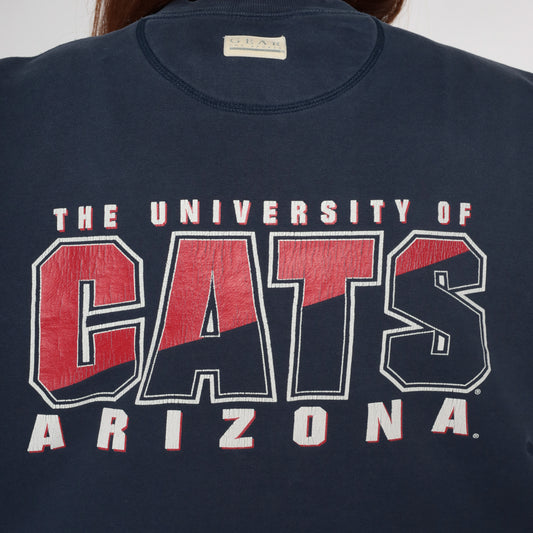 90s University Arizona Wildcats Sweatshirt Navy Blue Embroidered Cats Logo Vintage College Athletic Team Gear For Sports Collegiate Medium M