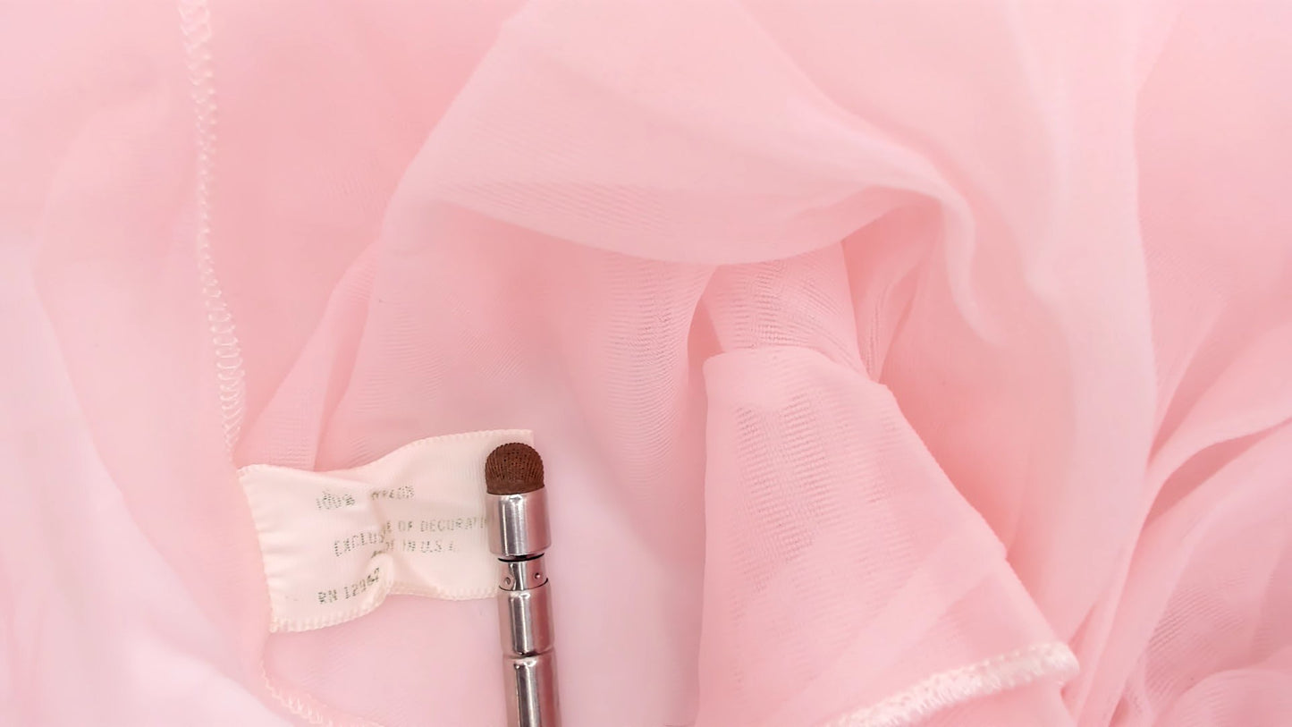 80s Pink Nightgown Sheer White Lace Trim Puff Sleeve Negligee Romantic Coquette Pastel Blush Vintage Lingerie Babydoll Medium Large M L