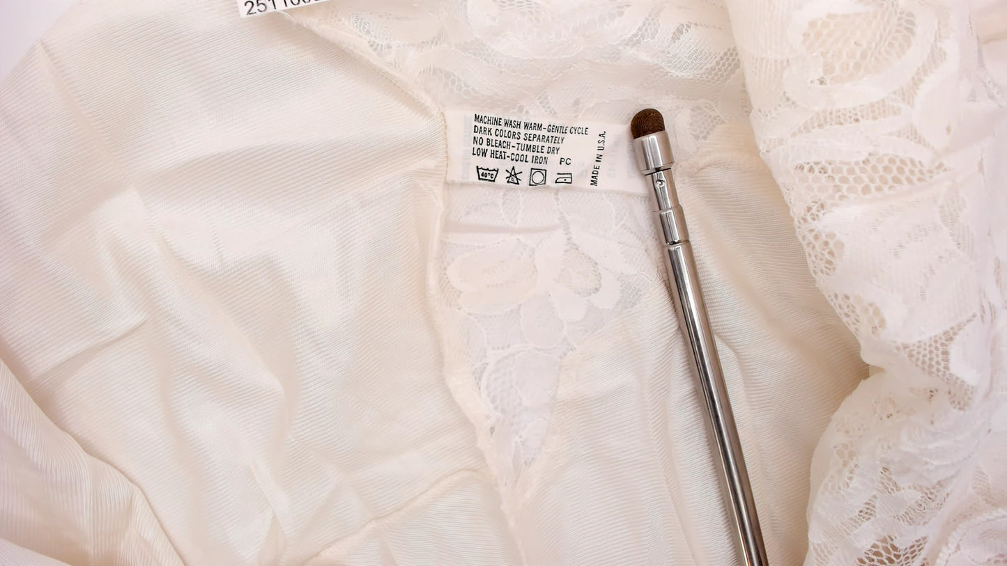 80s White Lace Slip Dress V Neck Knee Length Sheer Lingerie Nightgown Coquette Bridal Wedding Romantic Feminine Vintage Extra Large XL