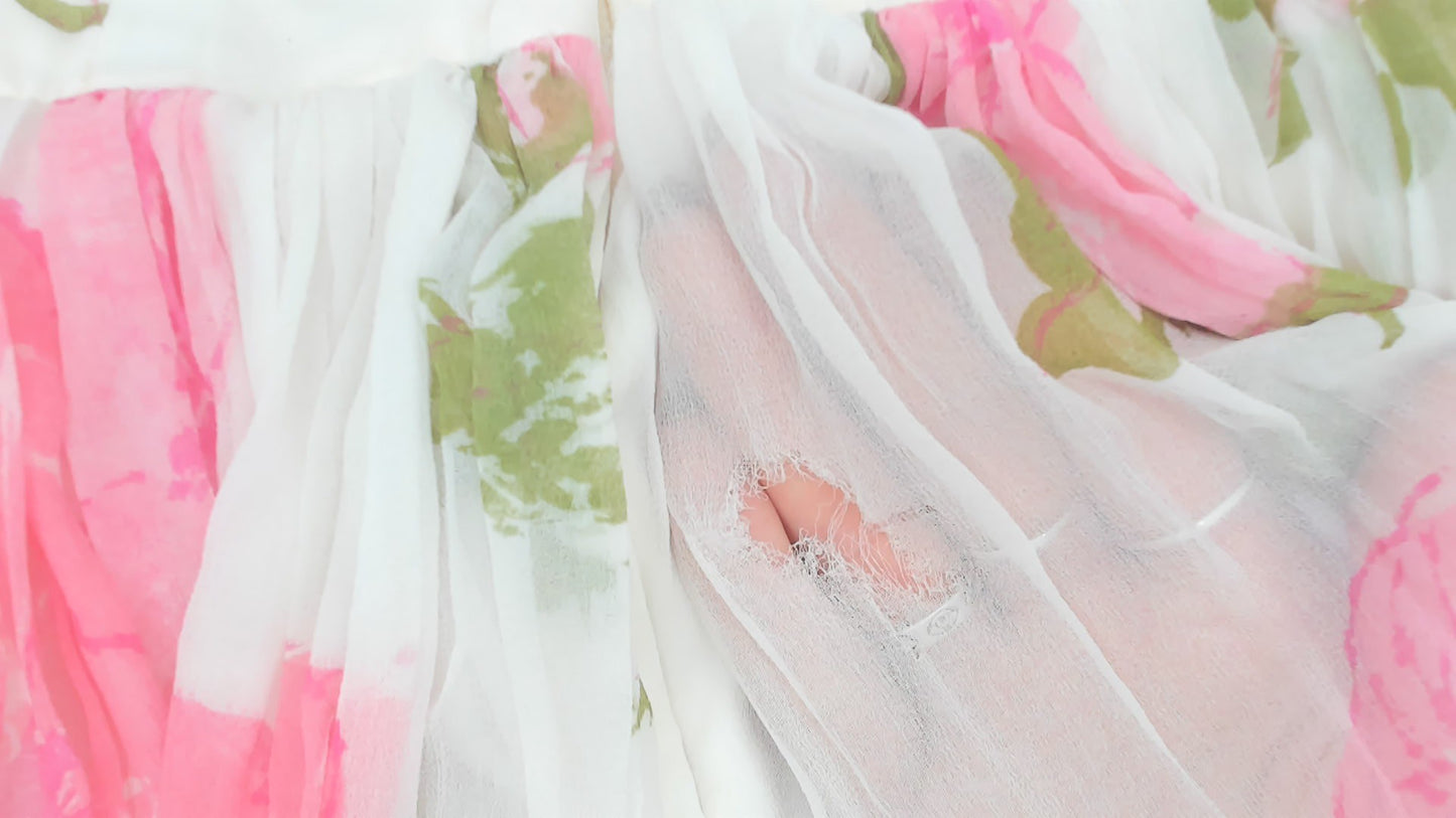 60s Ivory Pink Floral Print Dress