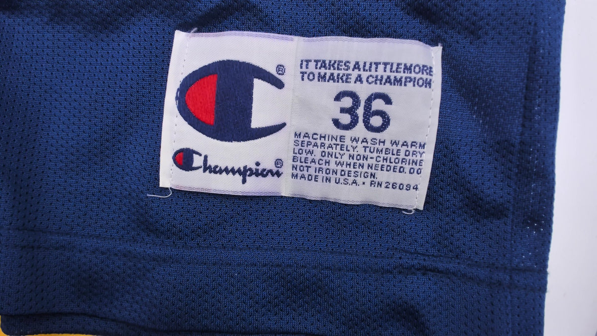 Champion Warriors Jersey 90s NBA Basketball Tank Top Cobalt Blue Yellow Mesh Number 32 Smith Golden State Sleeveless Scoop Neck Womens Unisex Sports Vintage Small S