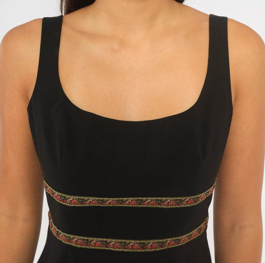 Y2K Express Black Mini Dress Floral Ribbon Tie Back Small S
