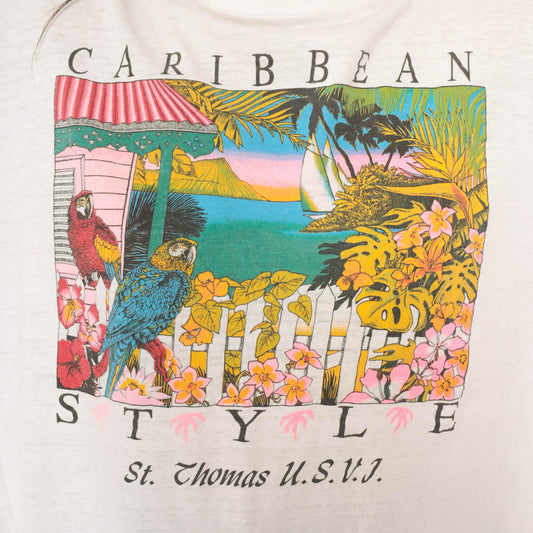 90s Caribbean St Thomas Souvenir Tee White Cotton Parrot Graphic Extra Large