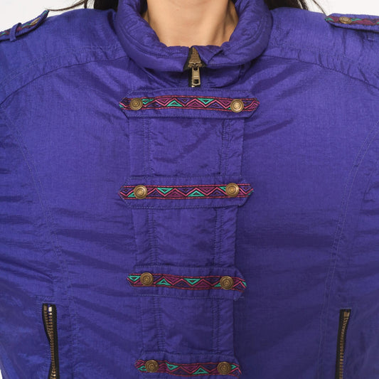 90s Purple Ski Jacket Geometric Embroidered Nylon Puffer Womens Large L