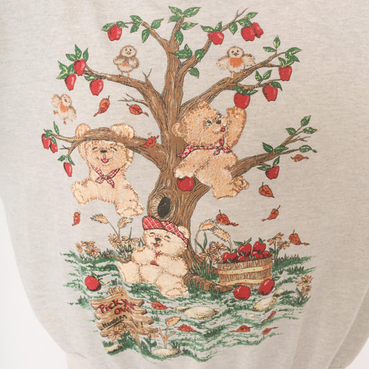 90s Basic Editions Teddy Bear Apple Tree Sweatshirt Grey Raglan Large L