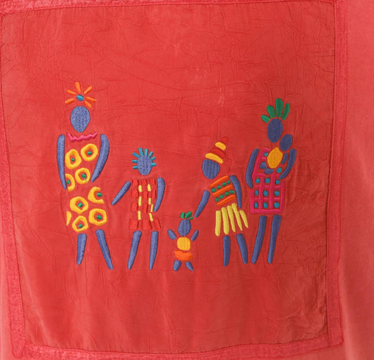 Y2K Johnny Was Coral Embroidered Cotton Tee Figures Folk Art Medium M