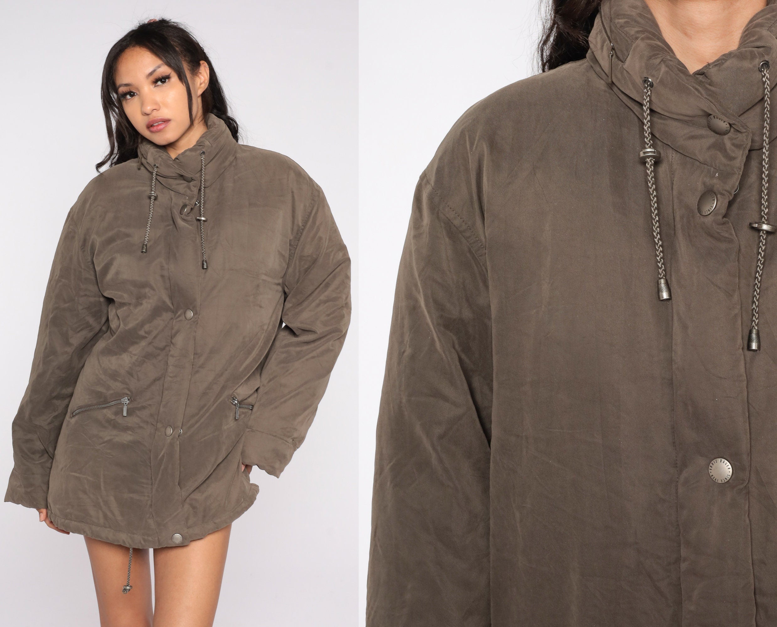 Brown Ski Jacket Y2k Eddie Bauer Nylon Down Fill Coat Puffer Winter Ja