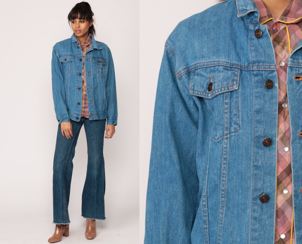 80s Blue Denim Jacket Button-Up Jean Jacket Small