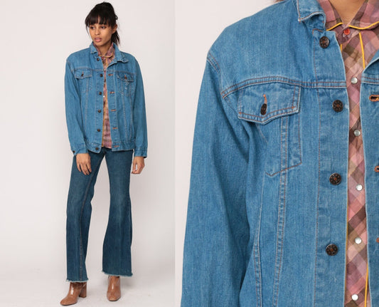 80s Blue Denim Jacket Button-Up Jean Jacket Small