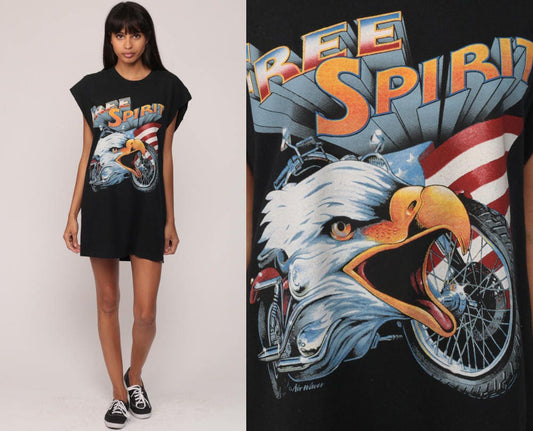 90s Free Spirit Eagle Motorcycle Tank Top American Flag Graphic Large