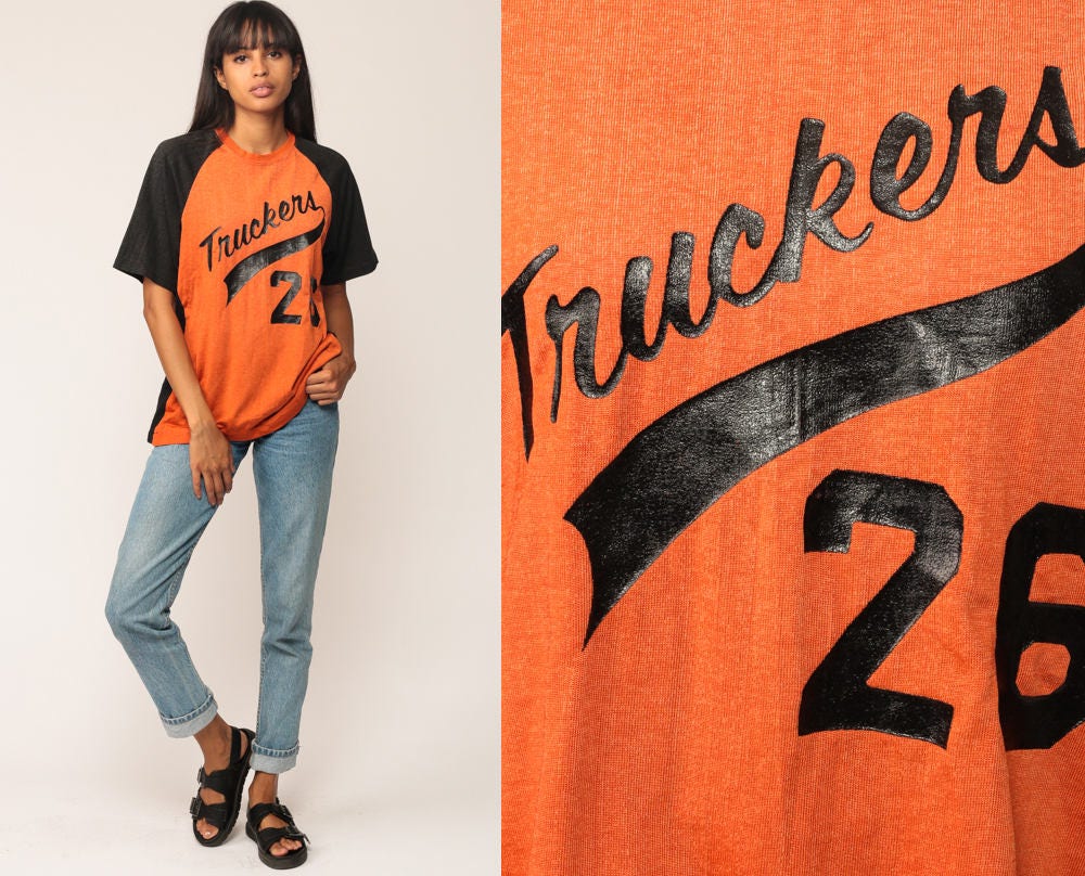 80s Truckers Number 26 Football Jersey Raglan Orange Unisex Small