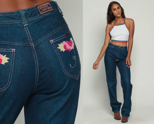 70s Bon Bon High Waisted Jeans Dark Blue Grapes Straight Leg Medium 28