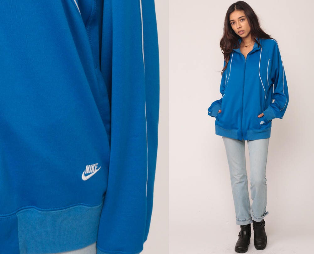 80s Nike Track Jacket Blue White Striped Zip Swoosh Large