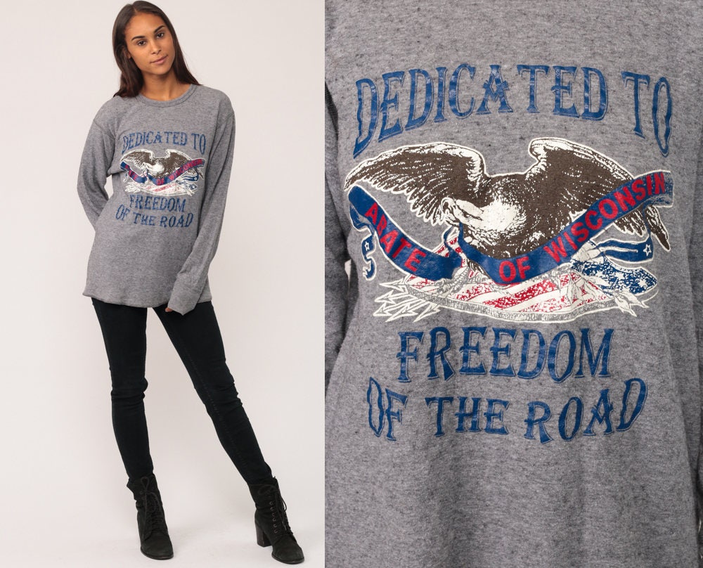 90s ABATE of Wisconsin Eagle Motorcycle Long Sleeve Shirt Grey Large