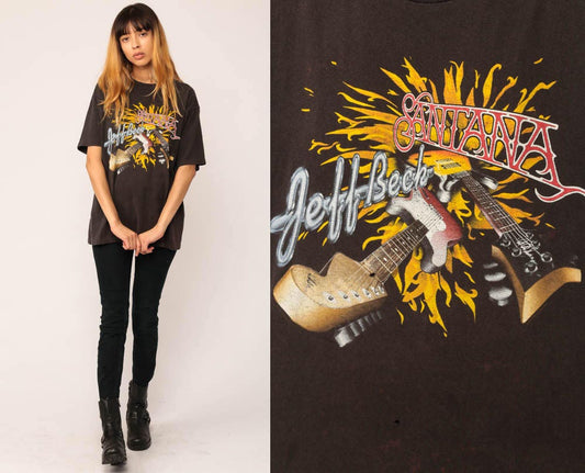 Jeff Beck Santana Band Tee Black Cotton T-Shirt Large