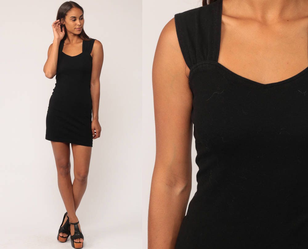 Black Mini Dress 90s Bodycon Sleeveless Small