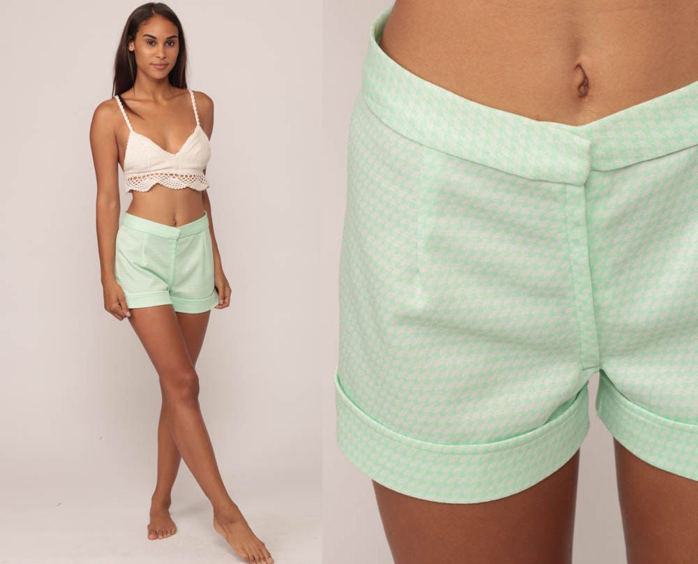 70s Mint Green Checkered High Waist Shorts Medium