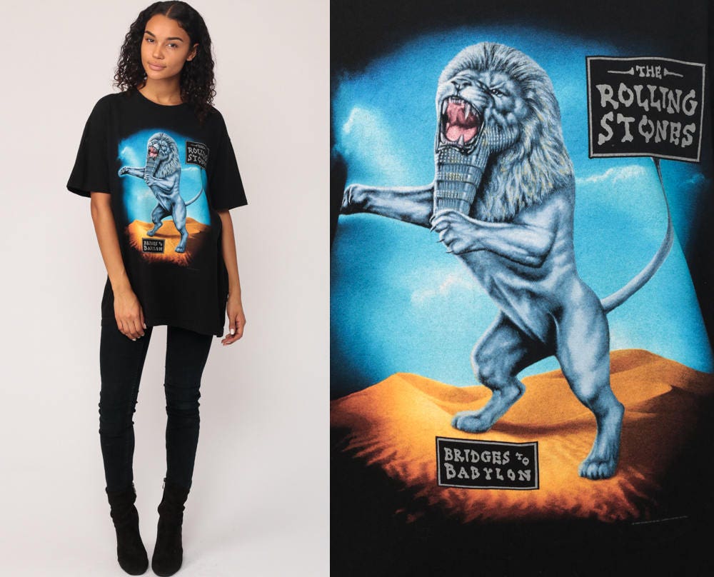 Rolling Stones Bridges to Babylon 1997 Tour Tee Egyptian Lion Black Extra Large