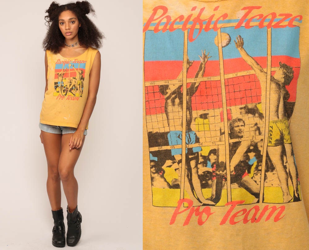 80s Pacific Teaze Beach Volleyball Graphic Tank Top Medium Large