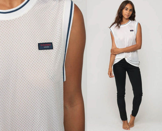 Tommy Hilfiger Mesh Tank Top White Sheer Jersey Unisex Medium