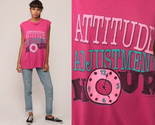 90s Attitude Adjustment Hour Graphic Tank Top Pink Large