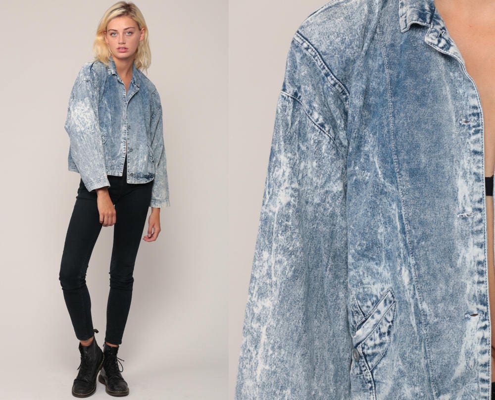 80s Acid Wash Denim Jacket Blue Jean Trucker Button Up Small