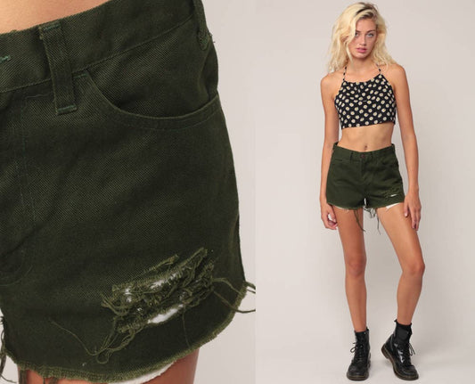 80s Levi's Sta Prest Cutoff Shorts Olive Green High Waisted Medium