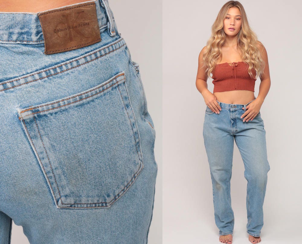90s Calvin Klein High Waist Mom Jeans Faded Blue Denim Large