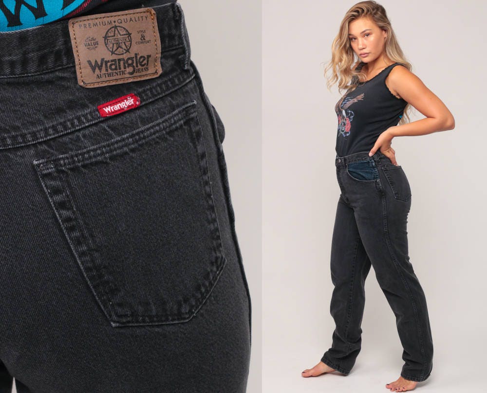 Wrangler Black High-Waisted Mom Jeans Tapered Leg 80s Denim Large 32