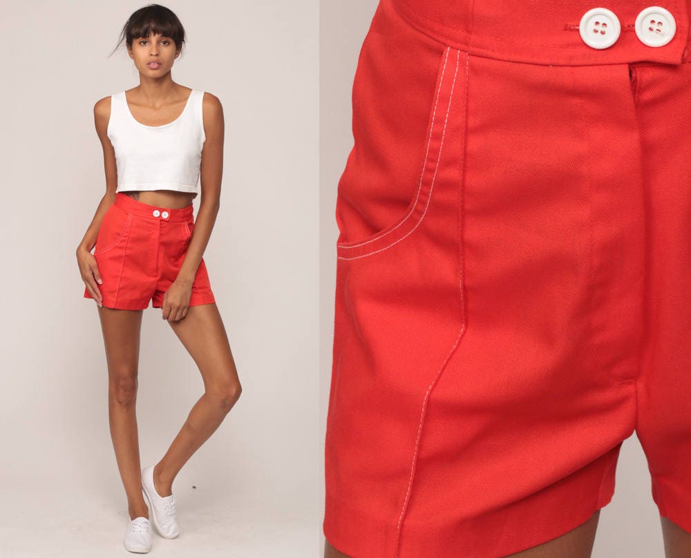 70s Orange-Red High-Waist Shorts Cotton Blend Extra Small