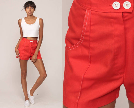 70s Orange-Red High-Waist Shorts Cotton Blend Extra Small