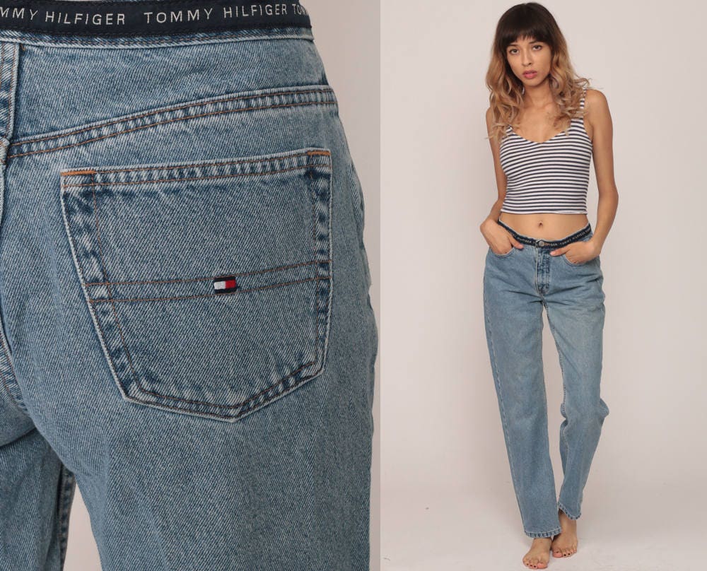 Tommy Hilfiger 90s Spellout Mom Jeans Blue Denim Medium 29