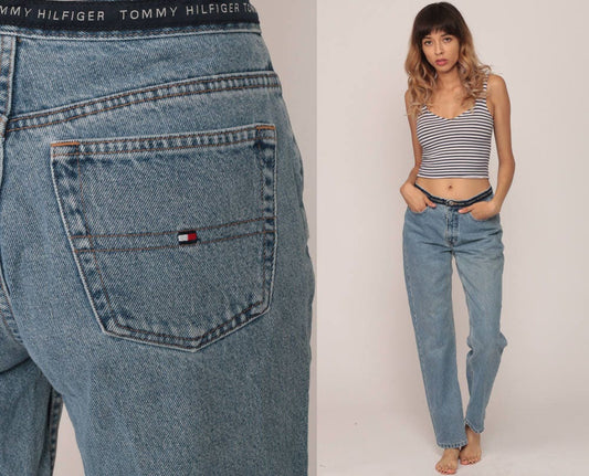 Tommy Hilfiger 90s Spellout Mom Jeans Blue Denim Medium 29