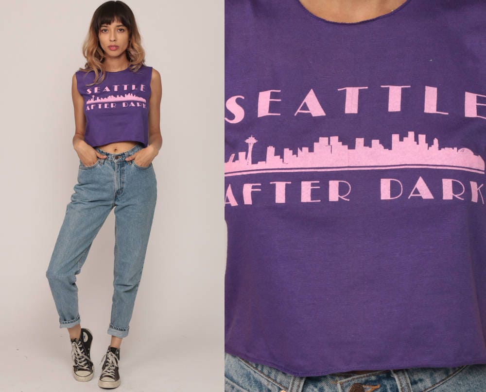 80s Seattle After Dark Tank Top Purple Graphic Crop Tee Small