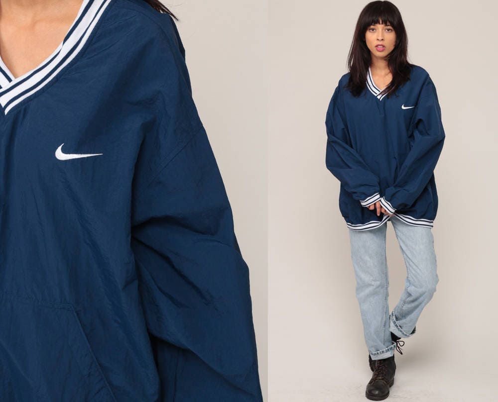 Nike 90s Windbreaker Pullover Jacket V Neck Blue Nylon Extra Large
