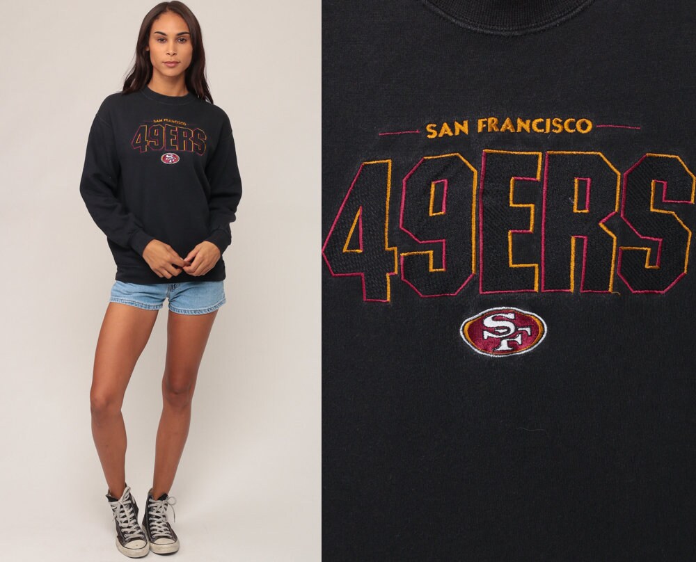 90s San Francisco 49ers Football Sweatshirt Black Graphic Crewneck Small