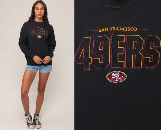 90s San Francisco 49ers Football Sweatshirt Black Graphic Crewneck Small