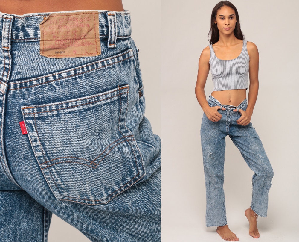 80s Levi's Acid Wash High-Waist Jeans Distressed Denim Small 6